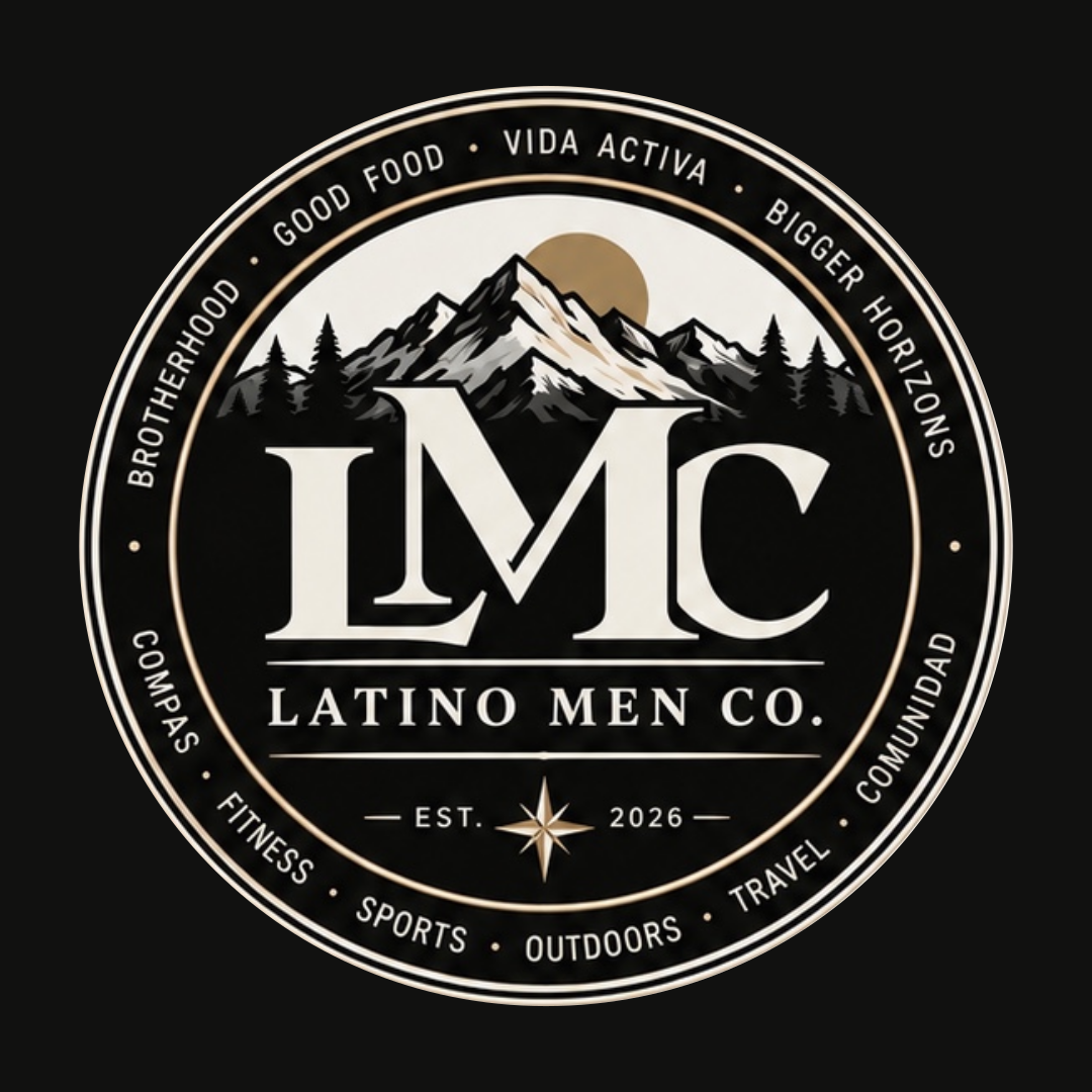 Official Latino Men Co. circular mountain badge, established 2026